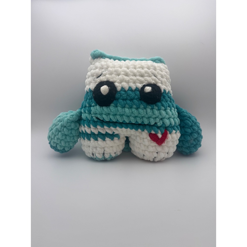 Handmade Crochet‎ Plush Monster Stuffed Animal Toy Decor Teal White